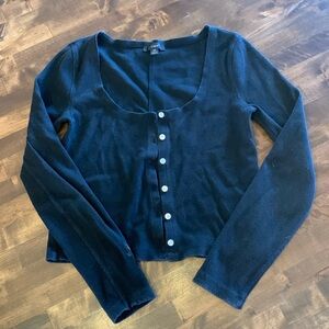 J. Crew Black Crop Round Neck Cardigan NWOT Size M